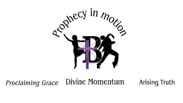 Prophecy in Motion ministry family logo showing Proclaiming Grace, Divine Momentum and Arising Truth